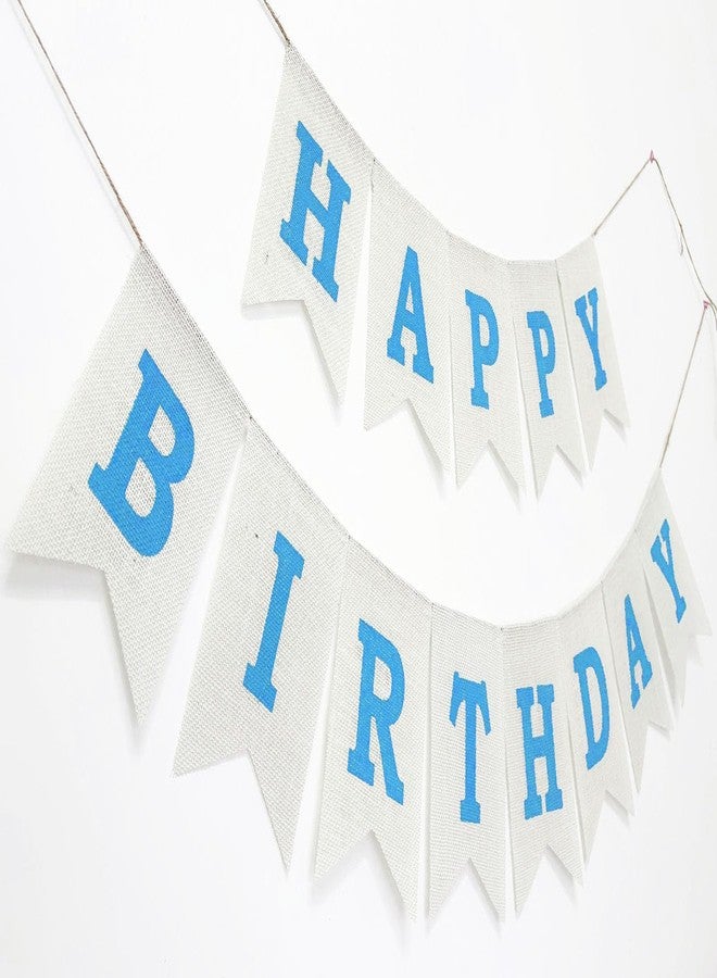 CROWNOS Blue Happy Birthday Banner, Assembled Burlap Happy Birthday Sign for Birthday Party Decorations - Image 2